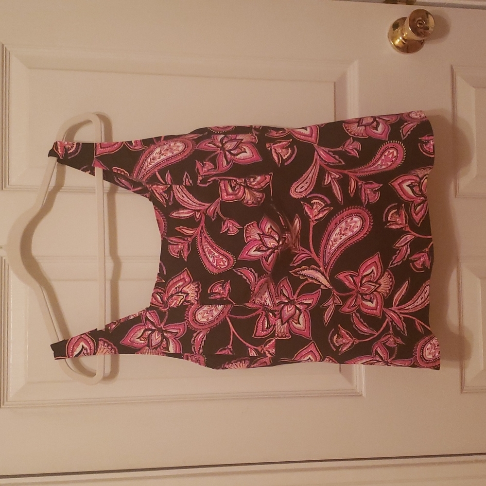 Lands' End Square Neck Tankini Top, Black & Pink, 20W